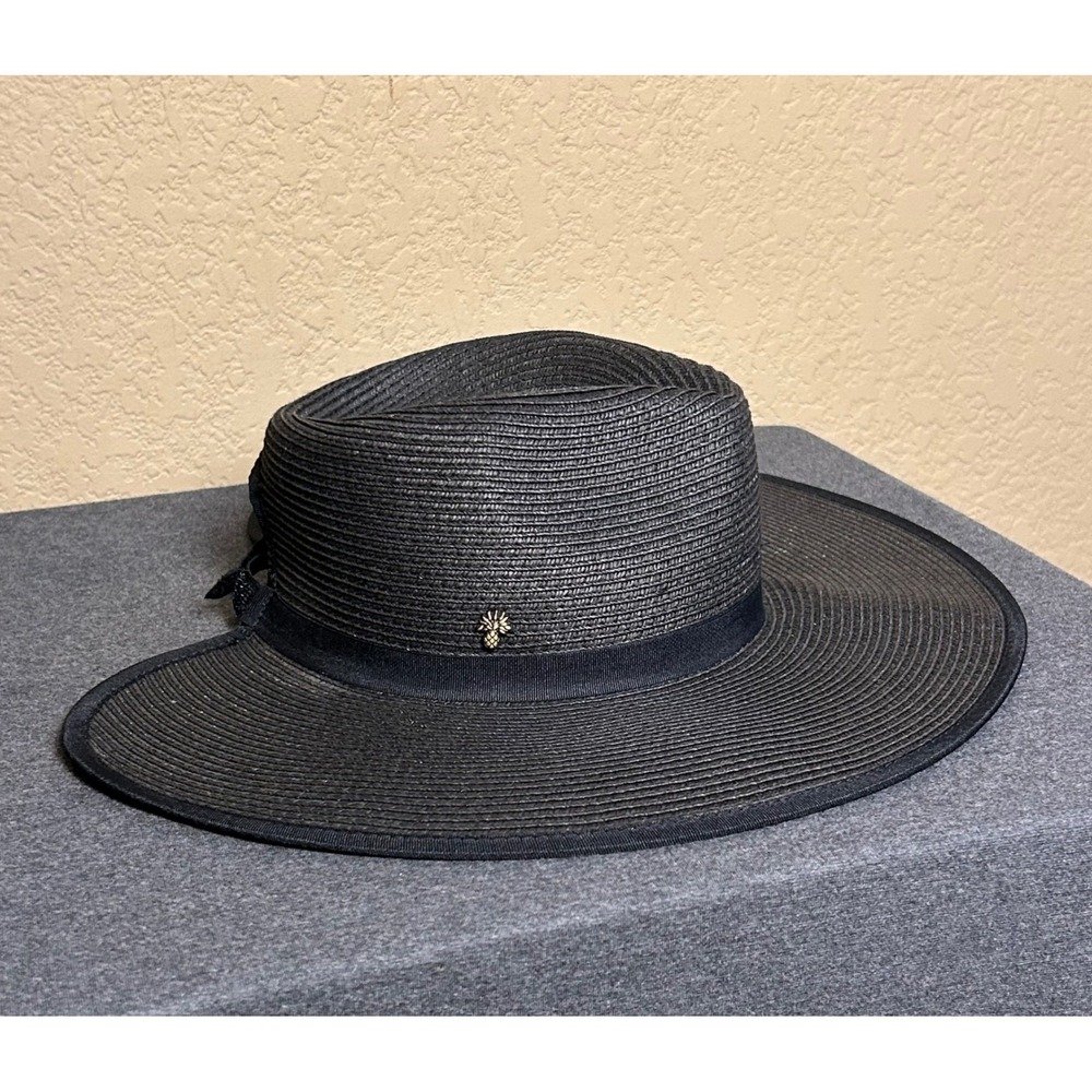 Tommy Bahama Davui Hat Women Black Wide Brim Fedora Ponytail TBL460